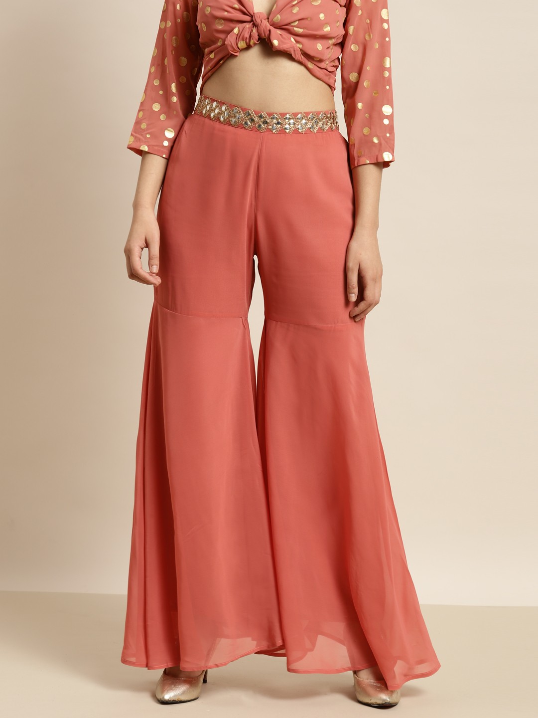 

Shae by SASSAFRAS Women Rust Orange Flared Pleated Sharara Pants