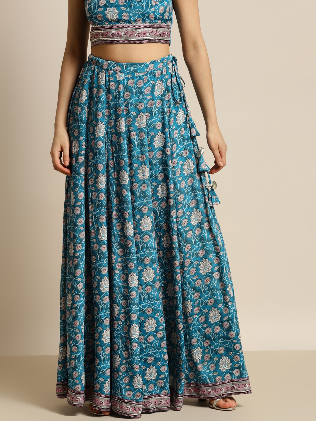

Shae by SASSAFRAS Women Blue & Grey Ethnic Motifs Printed Flared Maxi Skirt