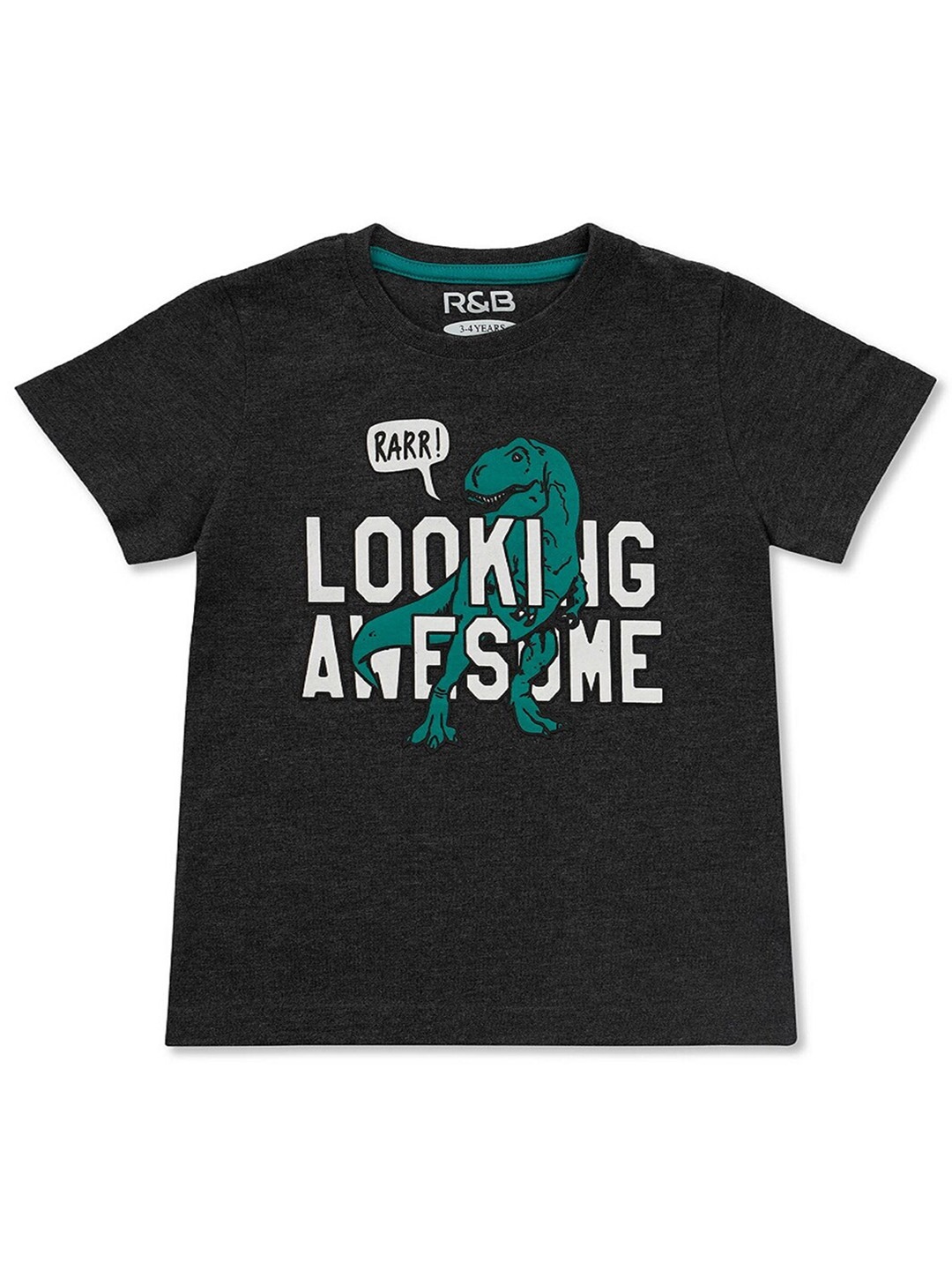 R&B Boys Grey Typography Printed Monochrome T-shirt