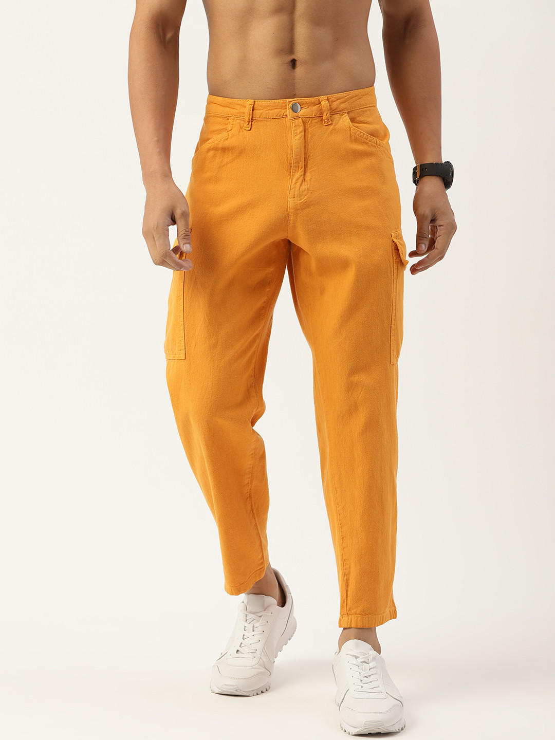 

Kook N Keech Men Orange Cotton Woven Crop Cargos