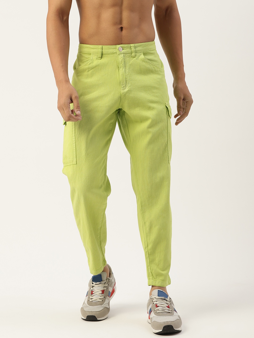 

Kook N Keech Men Lime Green Solid Cotton Cropped Cargos