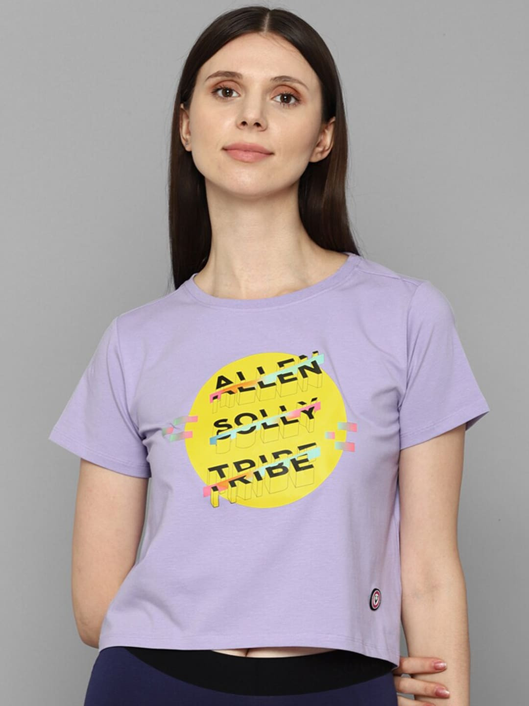 

Allen Solly Woman Women Purple Typography Printed Applique T-shirt