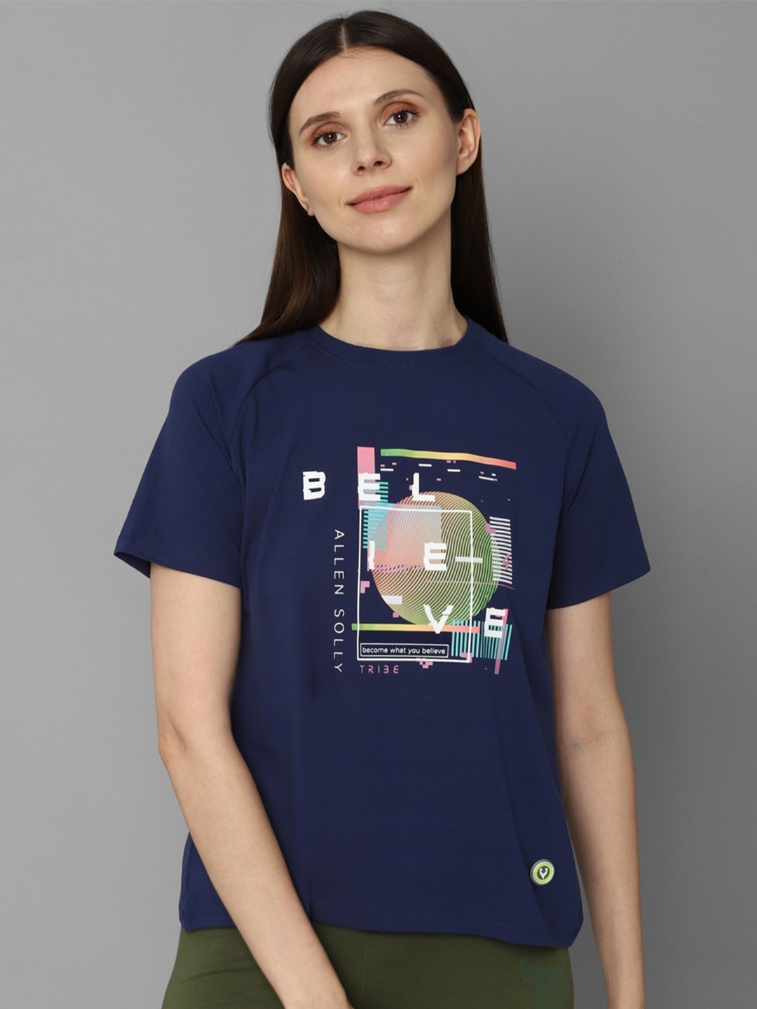 

Allen Solly Woman Women Navy Blue Printed T-shirt