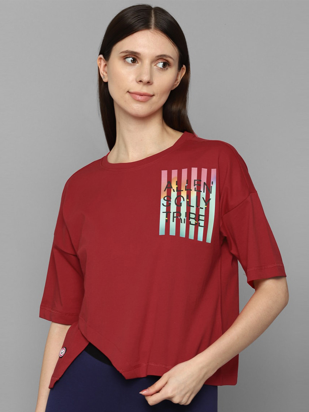 

Allen Solly Woman Women Maroon Typography Printed T-shirt