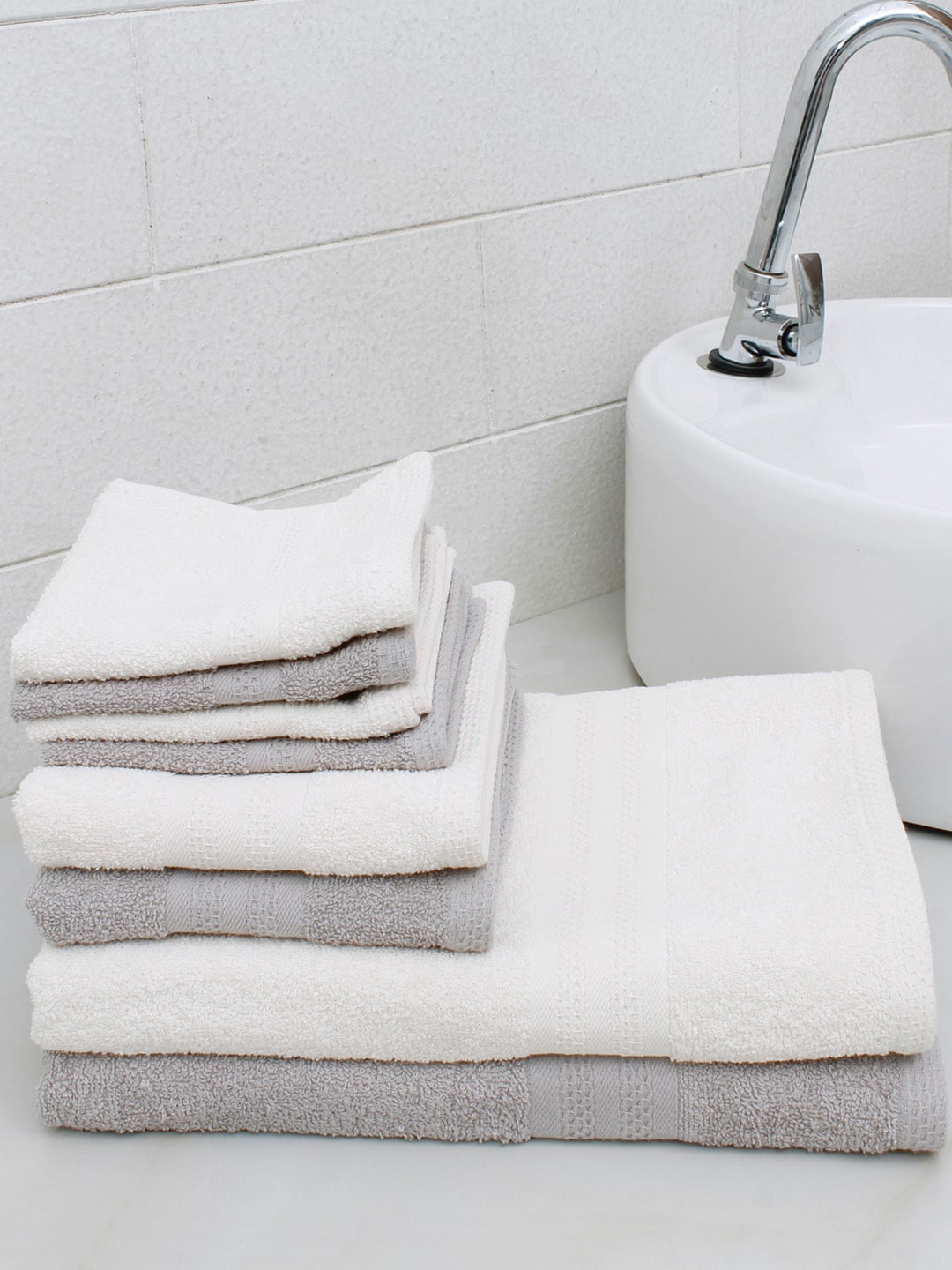 

AVI Living Set Of 8 Solid 400 GSM Pure Cotton Anti-Bacterial Towels, Grey