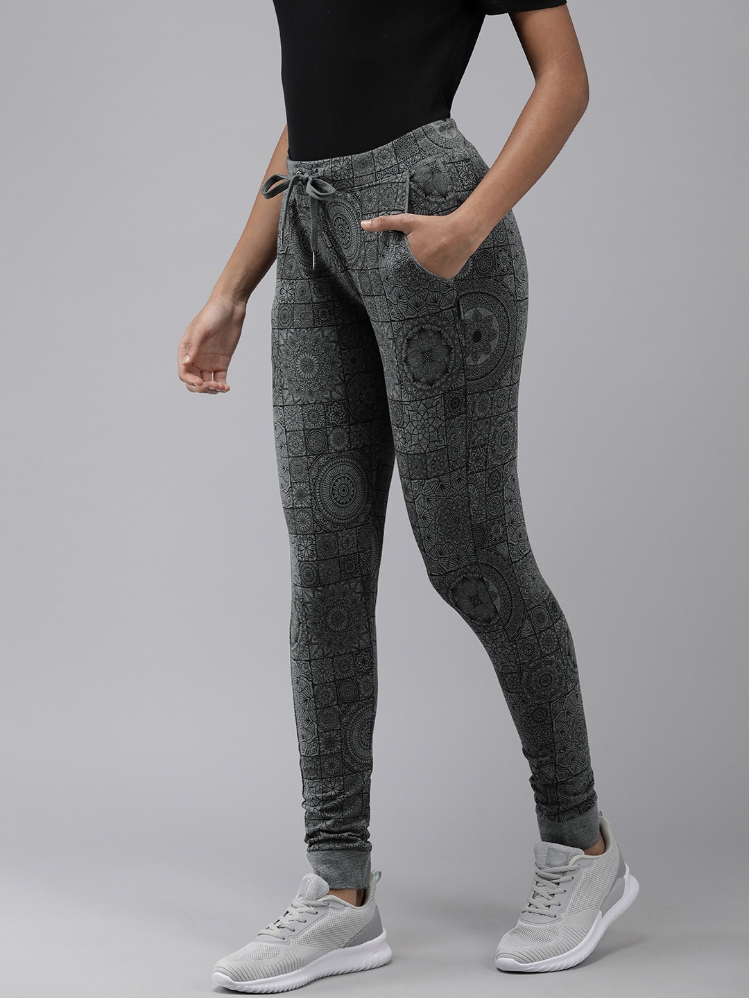 

Van Heusen Women Ethnic Motifs Printed Slim Fit Joggers, Grey