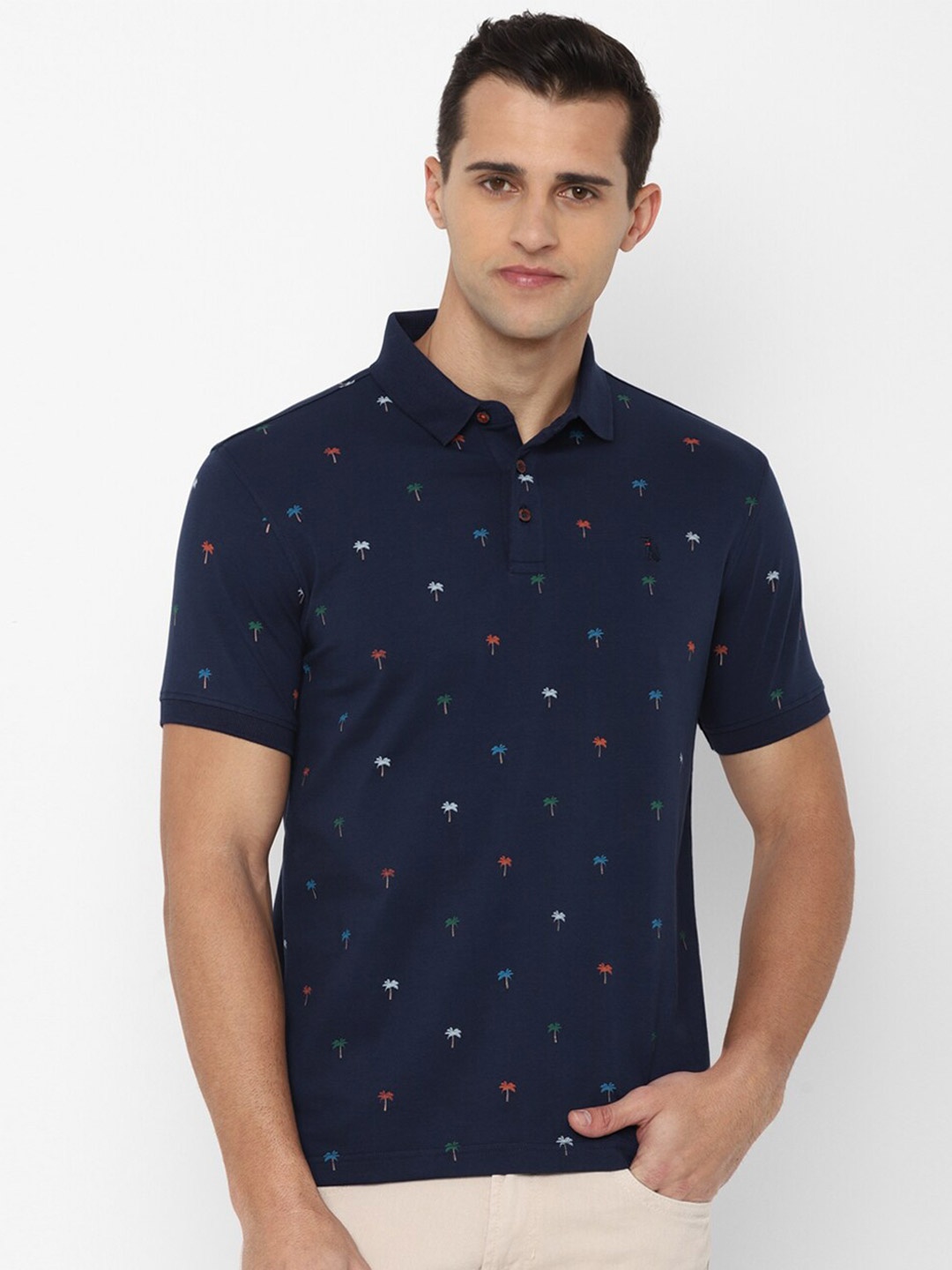 

SIMON CARTER LONDON Men Navy Blue Printed Polo Collar Slim Fit T-shirt