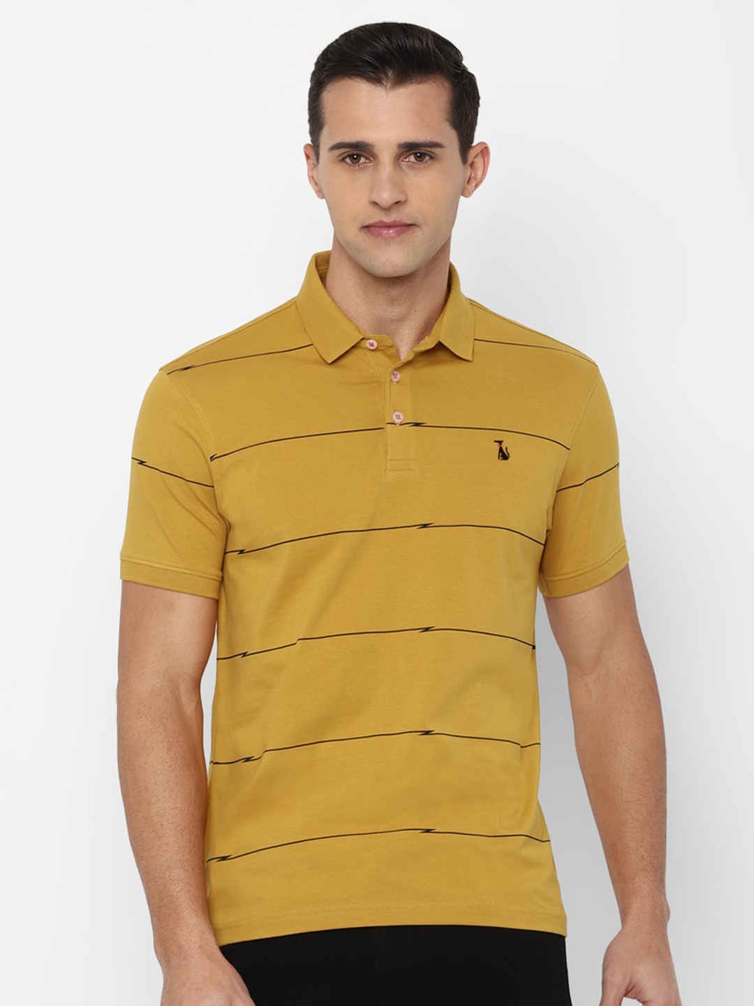 

SIMON CARTER LONDON Men Yellow Striped Polo Collar Slim Fit T-shirt