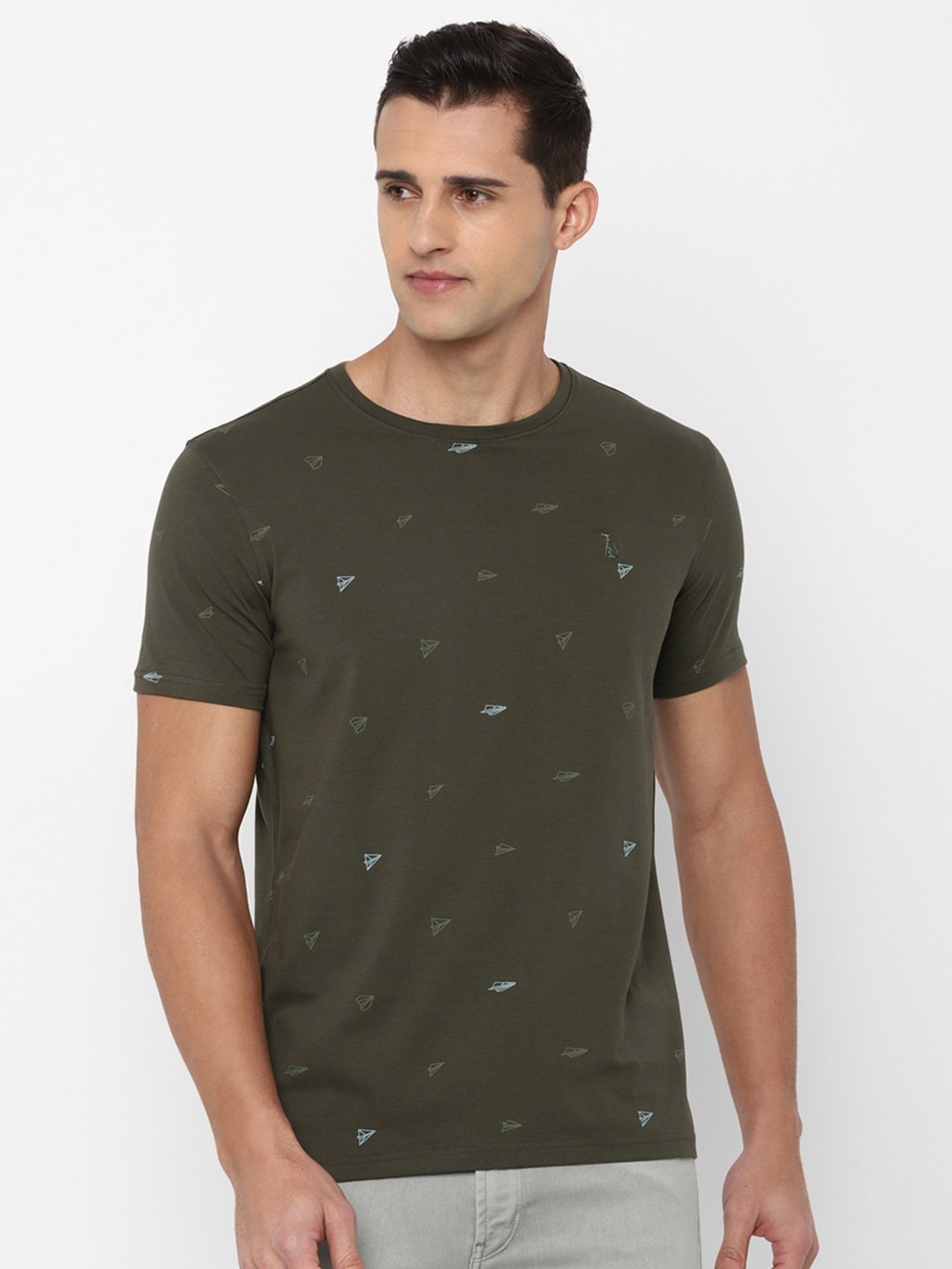 

SIMON CARTER LONDON Men Olive Green Printed Slim Fit T-shirt