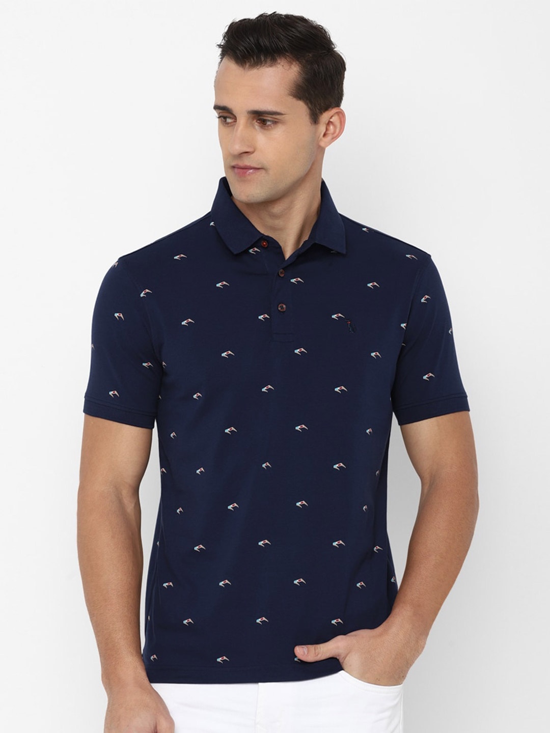 

SIMON CARTER LONDON Men Navy Blue Printed Polo Collar Slim Fit T-shirt