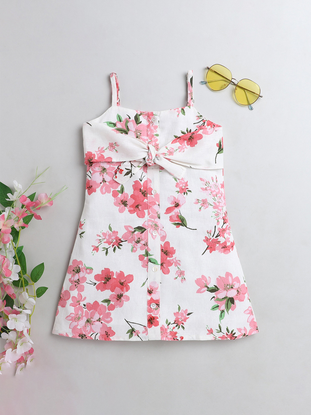

taffykids Pink Floral Linen Maxi Dress