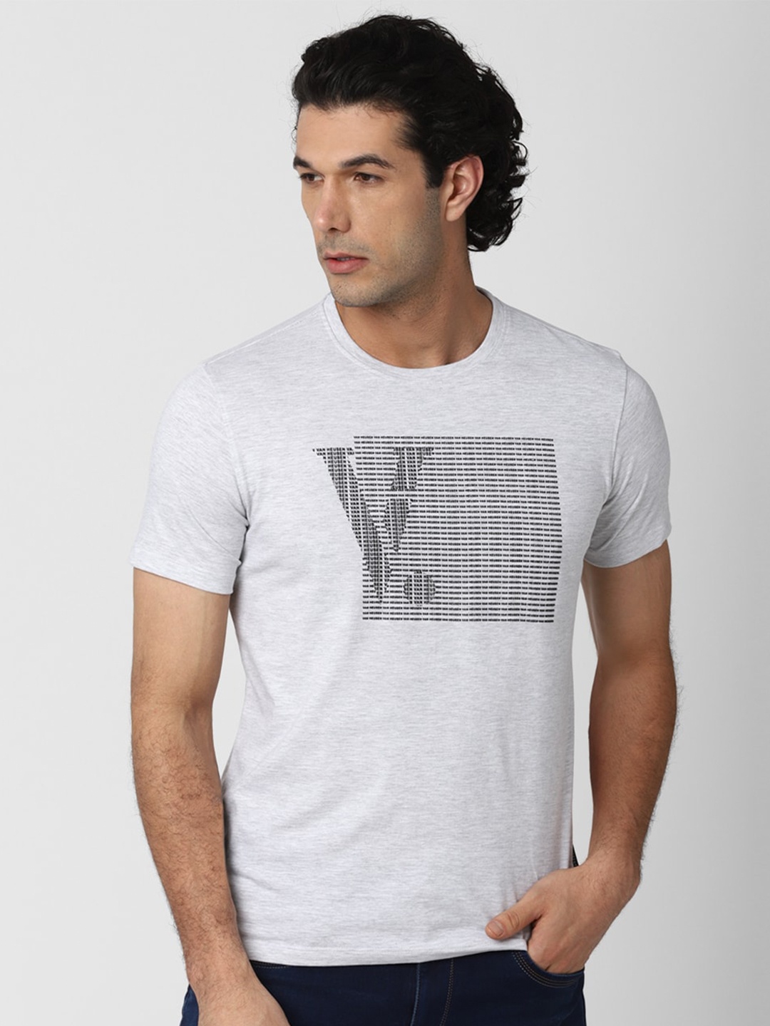 

V Dot Men Grey Typography Printed Slim Fit T-shirt