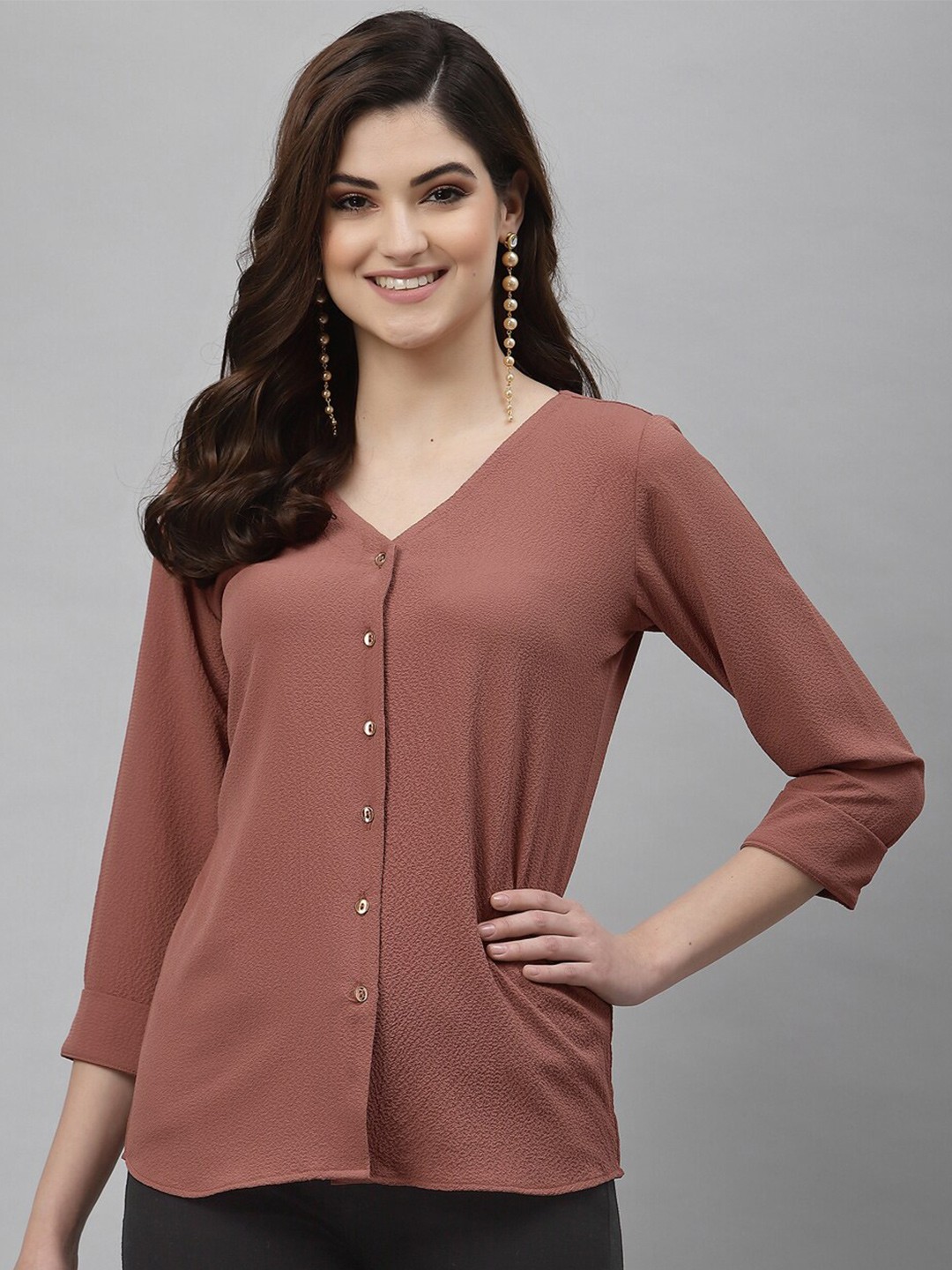 

Selvia Rust Crepe Shirt Style Top