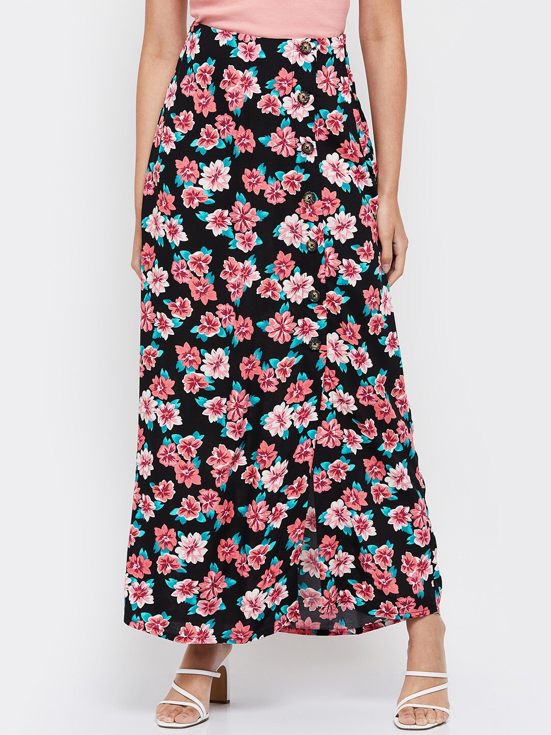 

max Women Black & Pink Printed Straight Maxi Skirt