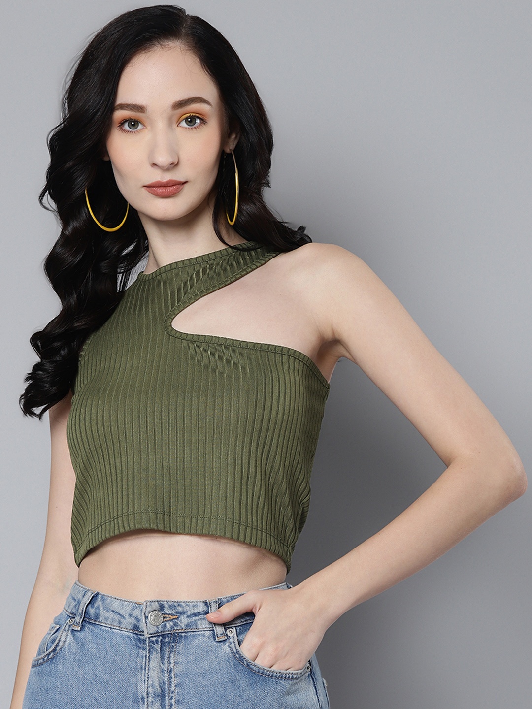 

SASSAFRAS Olive Green Solid Crop Top