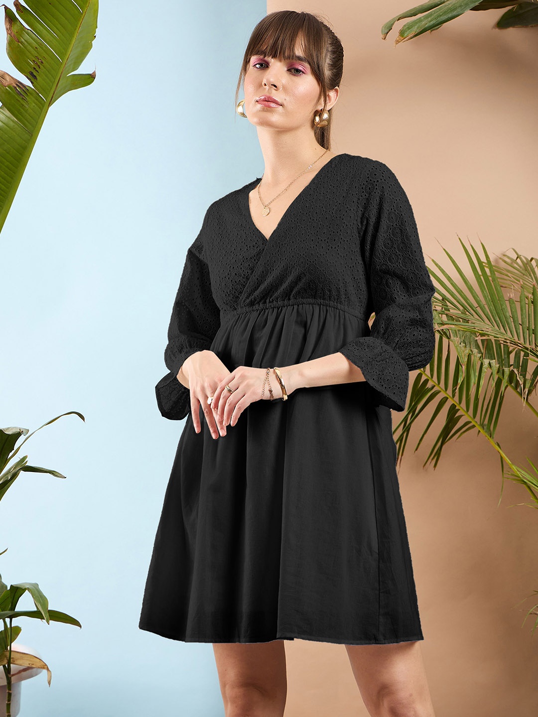 

SASSAFRAS Black Pure Cotton A-Line Dress