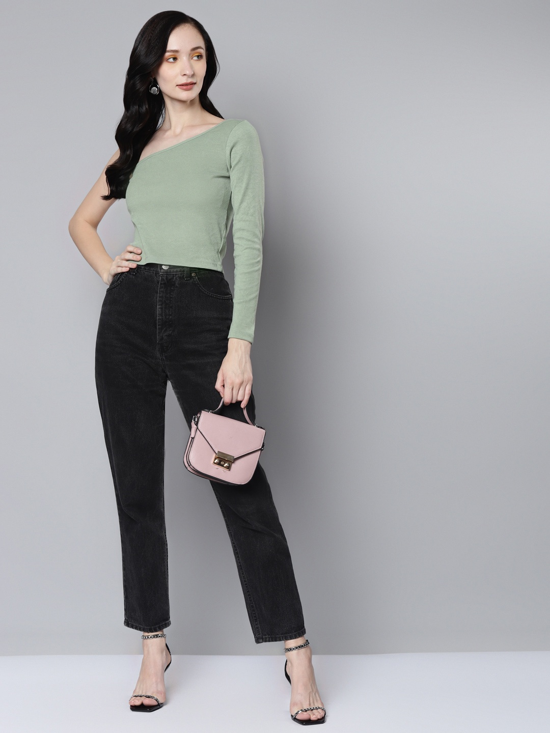 

SASSAFRAS Green One Shoulder Top