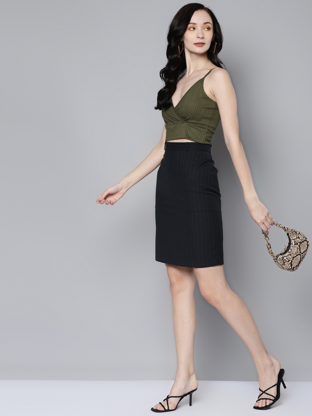 

SASSAFRAS Olive Green Wrap Neck Crop Top