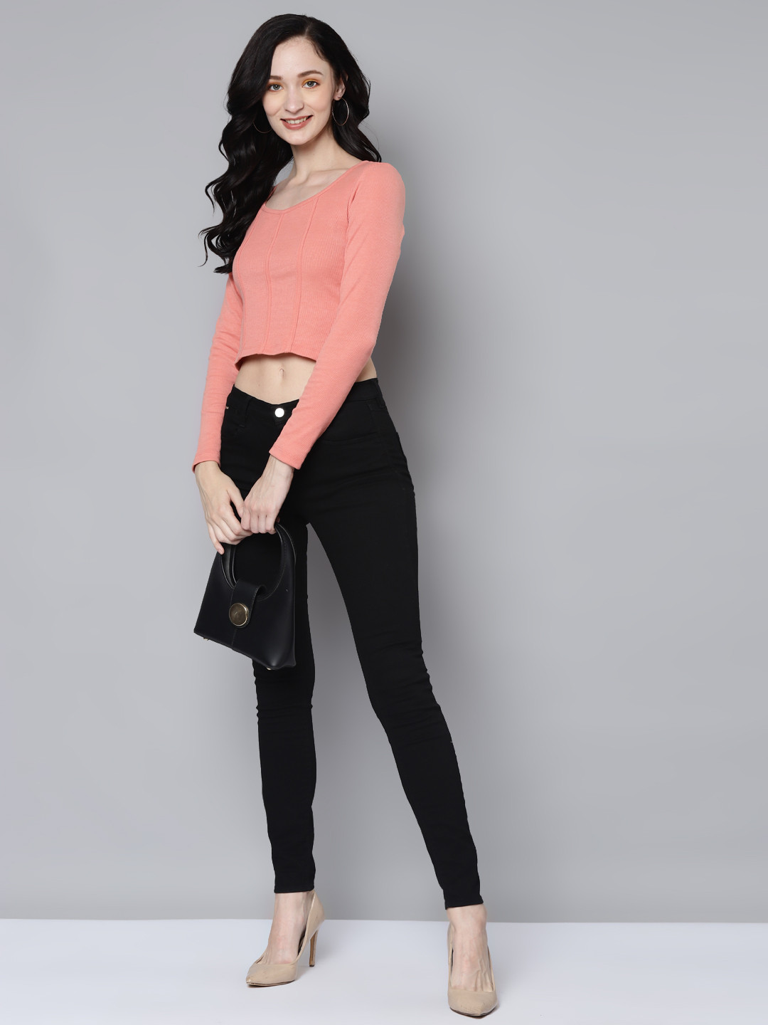 

SASSAFRAS Peach-Coloured Solid Crop Top