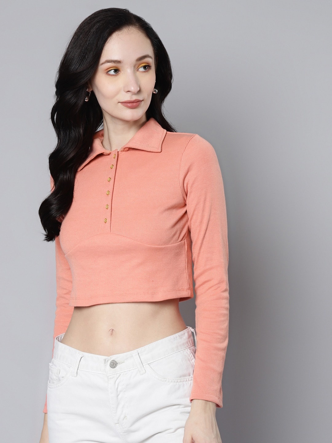 

SASSAFRAS Peach-Coloured Solid Crop Top