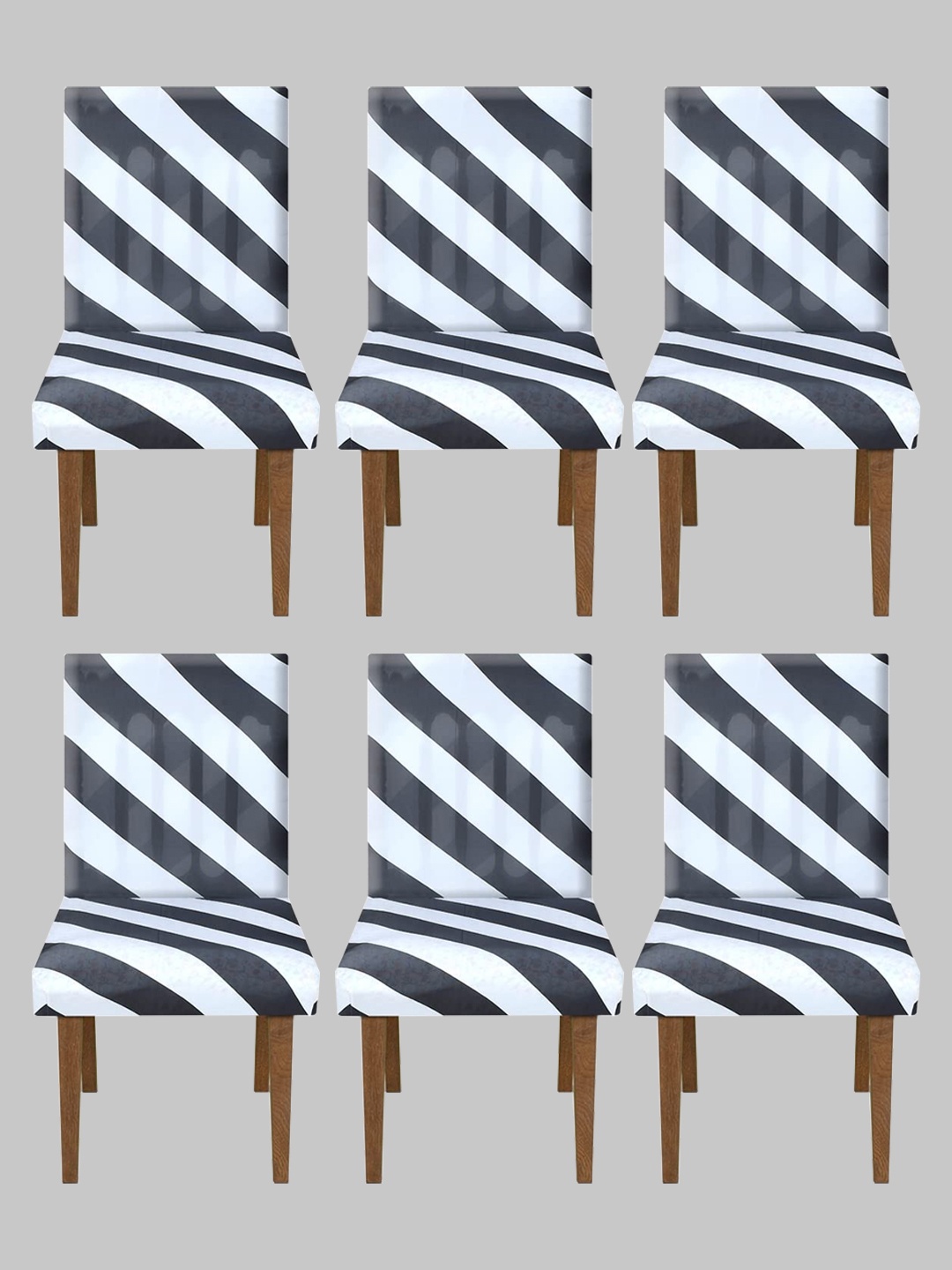 

Kuber Industries Set Of 6 Black & White Striped Printed Elastic Stretchable Chair Cover, Multi