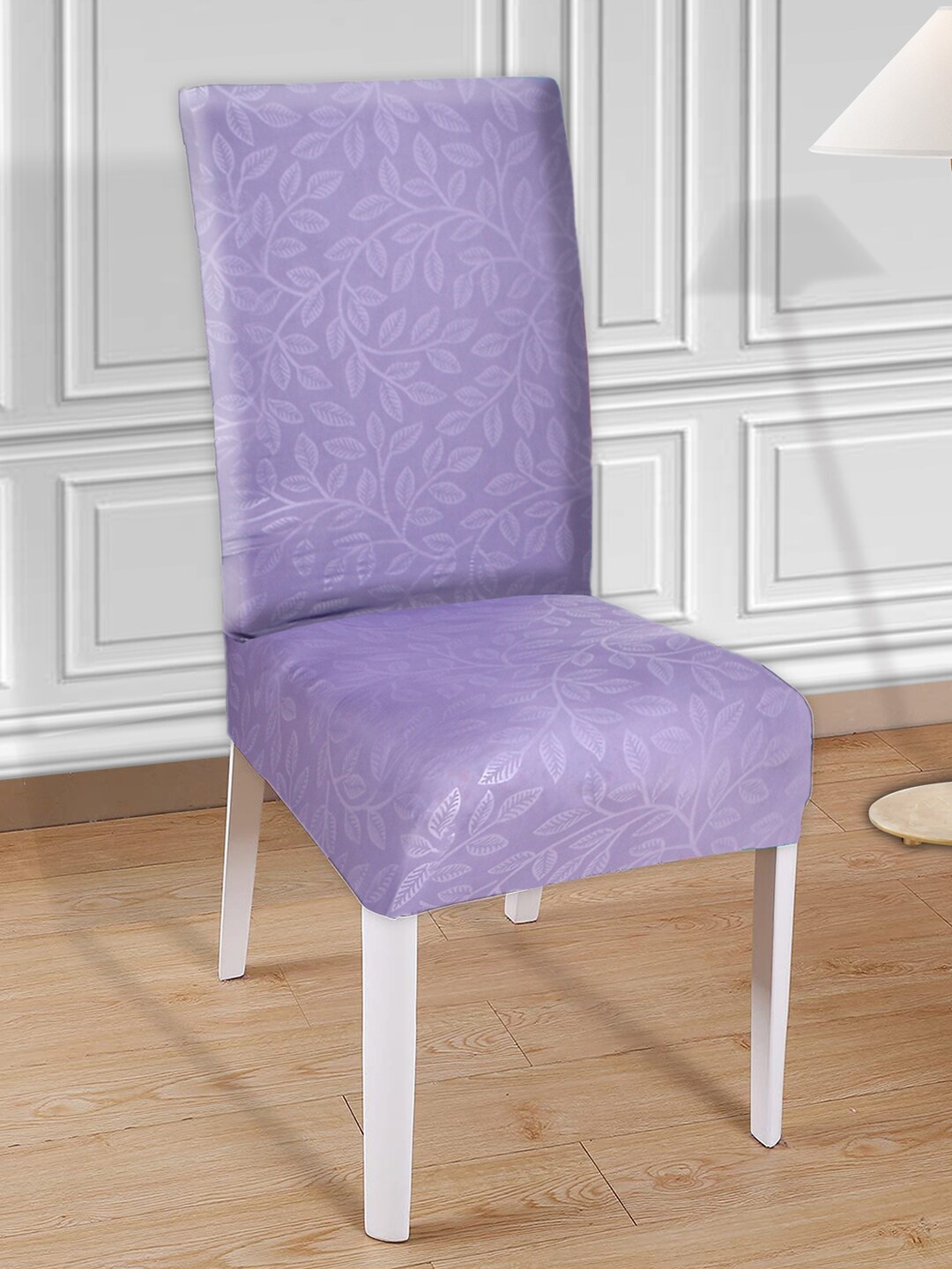 

Kuber Industries Purple Leaf Printed Stretchable Polyster Chair Cover
