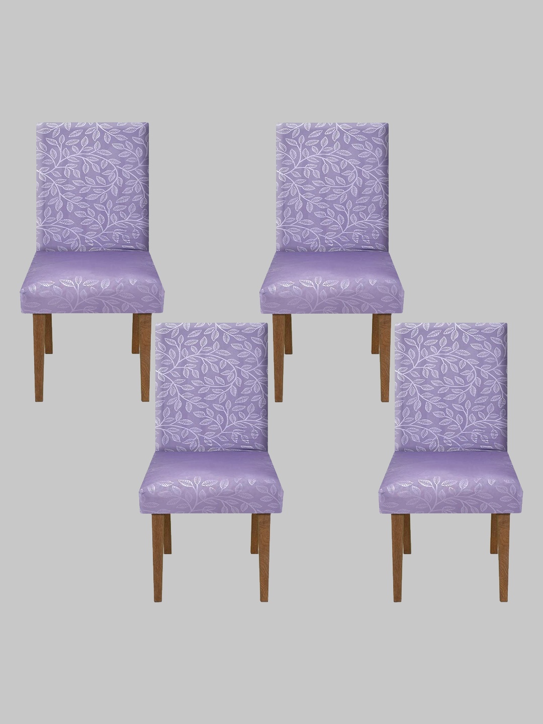 

Kuber Industries Set Of 4 Purple Leaf Printed Elastic Stretchable Polyester Chair Cover