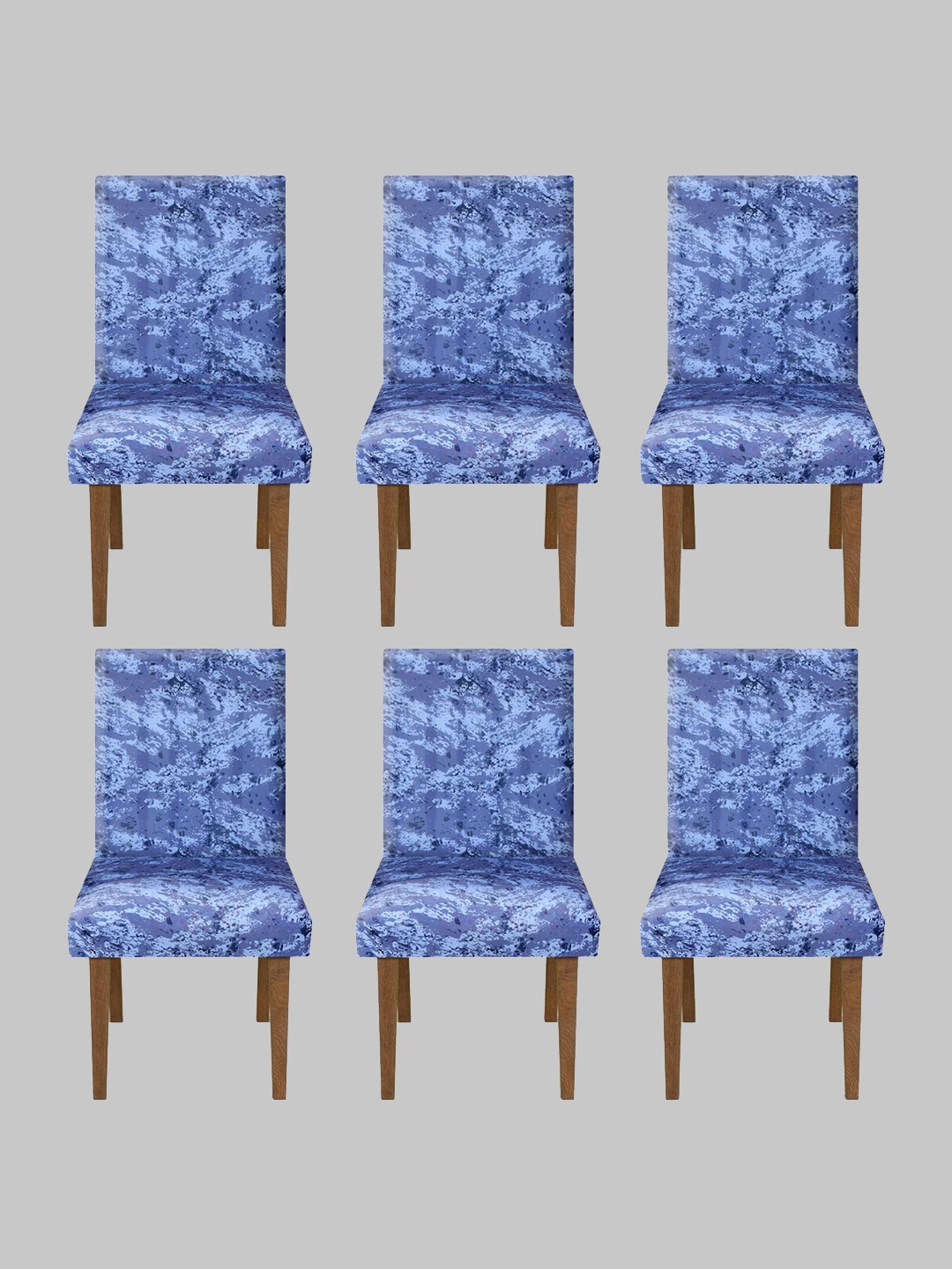 

Kuber Industries Set Of 6 Blue Printed Chair Covers