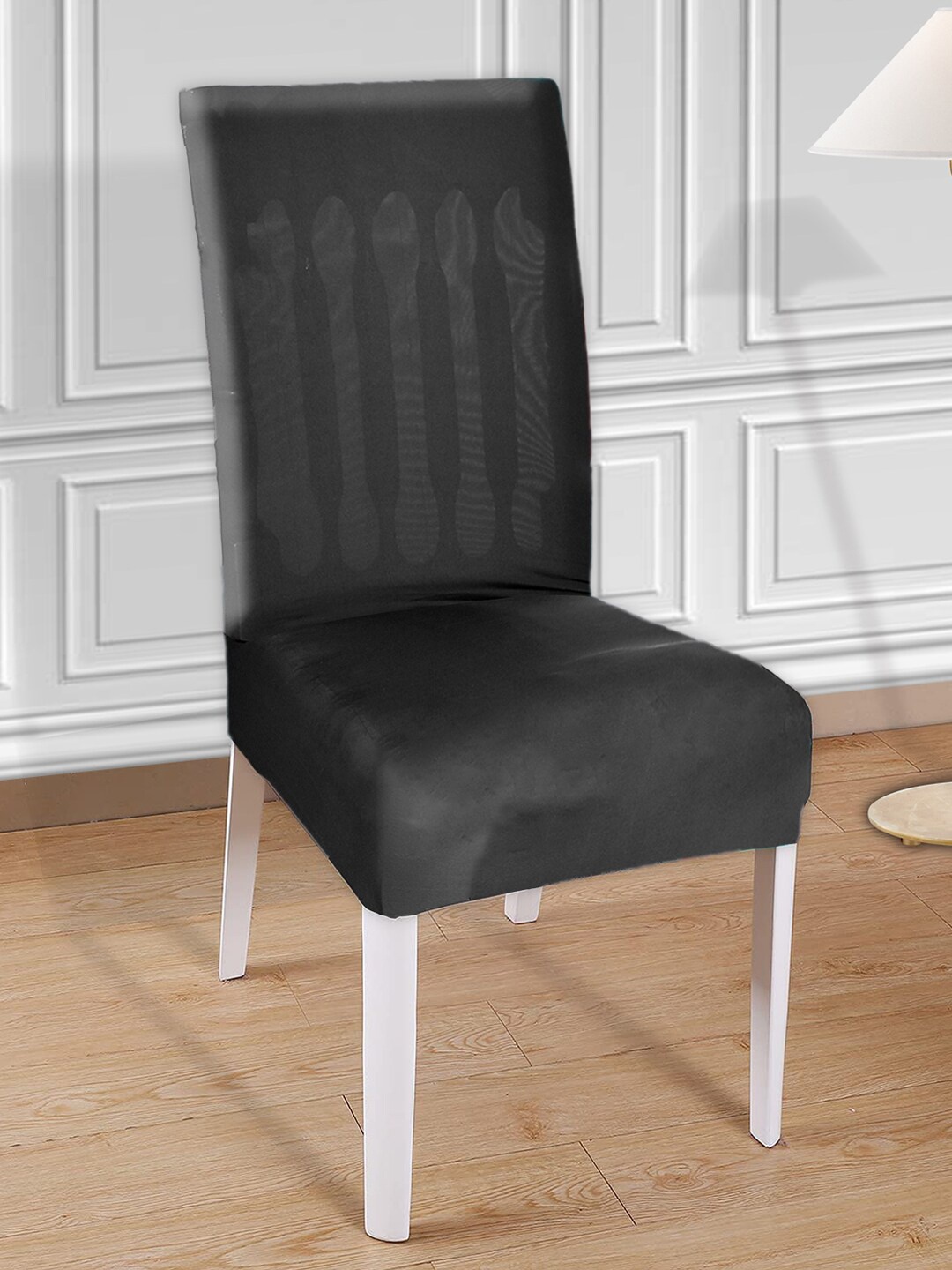 

Kuber Industries Set Of 6 Black Solid Elastic Stretchable Chair Cover