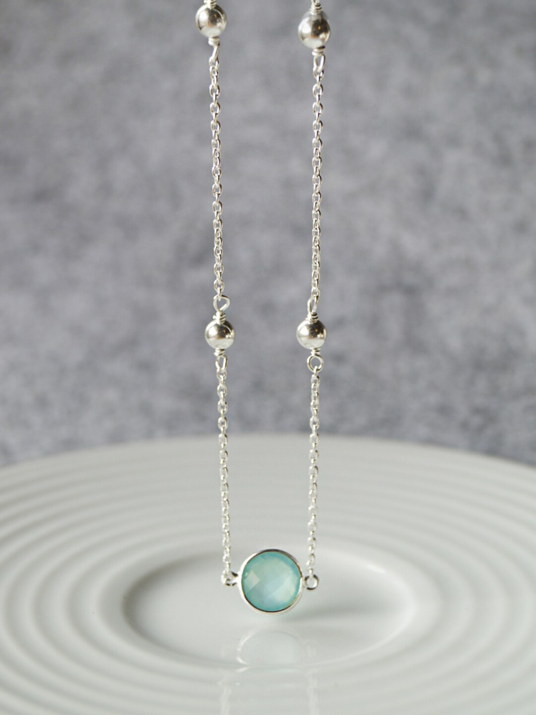 

MANNASH Green 925 Sterling Silver Rhodium-Plated Stone Studded Necklace