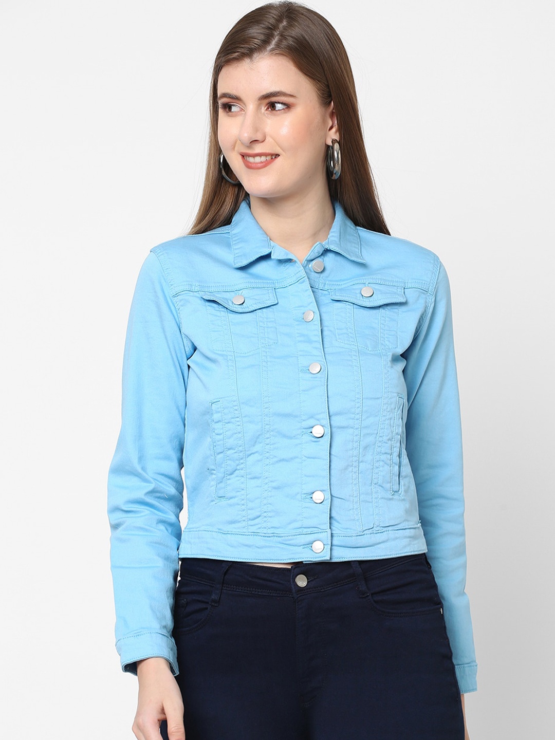 

Kraus Jeans Women Blue Washed Crop Denim Jacket
