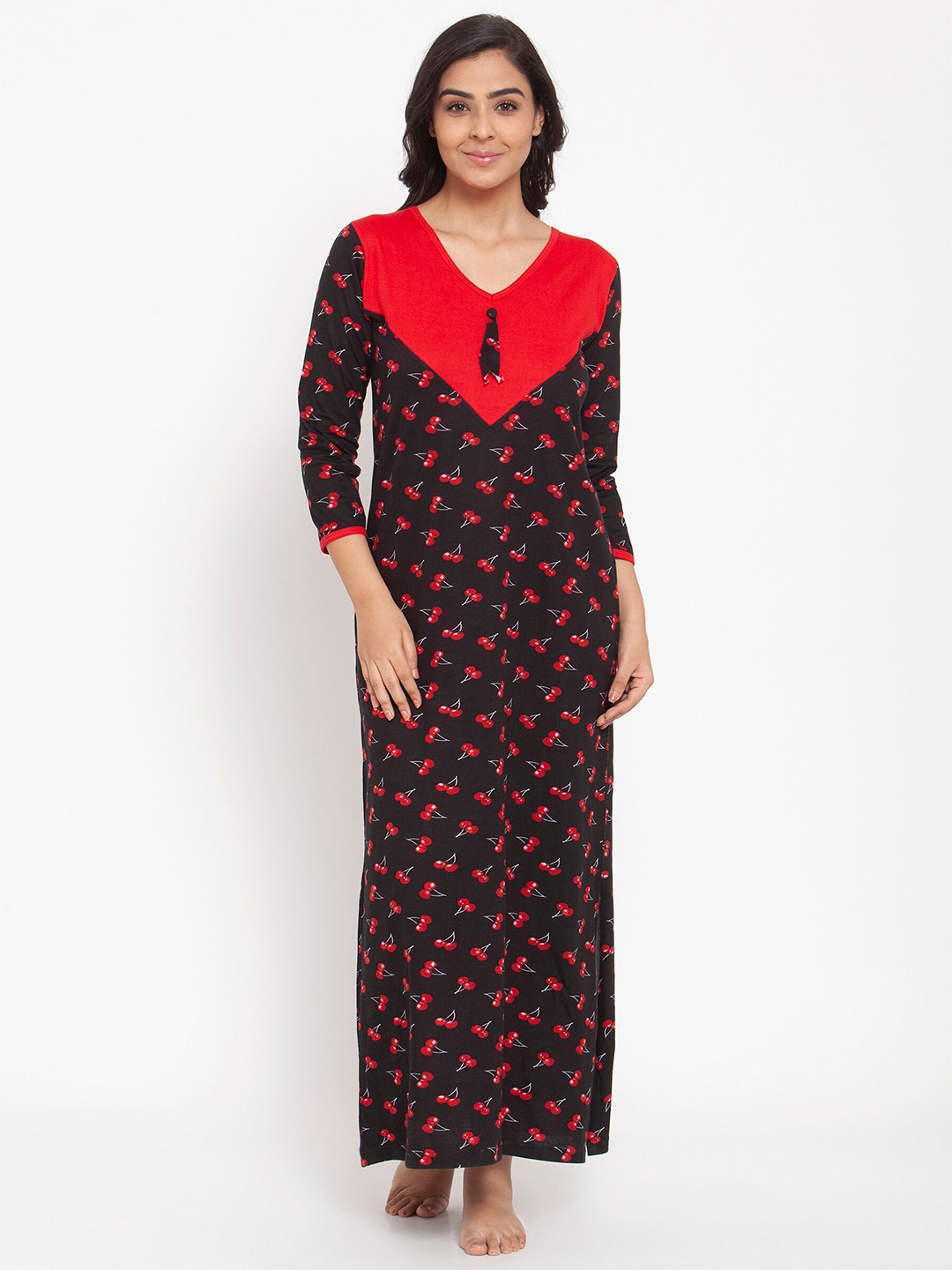 

Claura Black Printed Cotton Maxi Nightdress