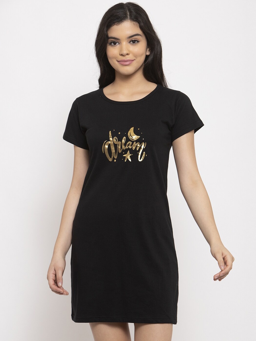 

Claura Black Printed Nightdress