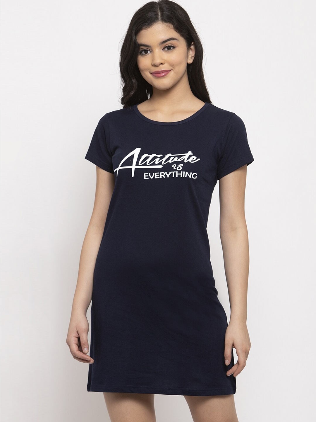 

Claura Navy Blue Printed Nightdress