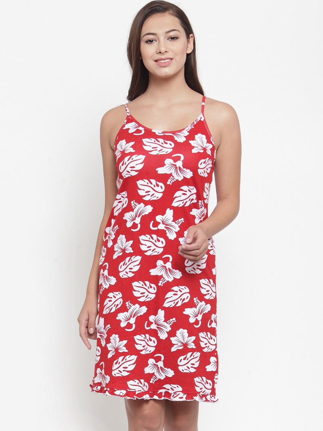 

Claura Red Printed Cotton Nightdress
