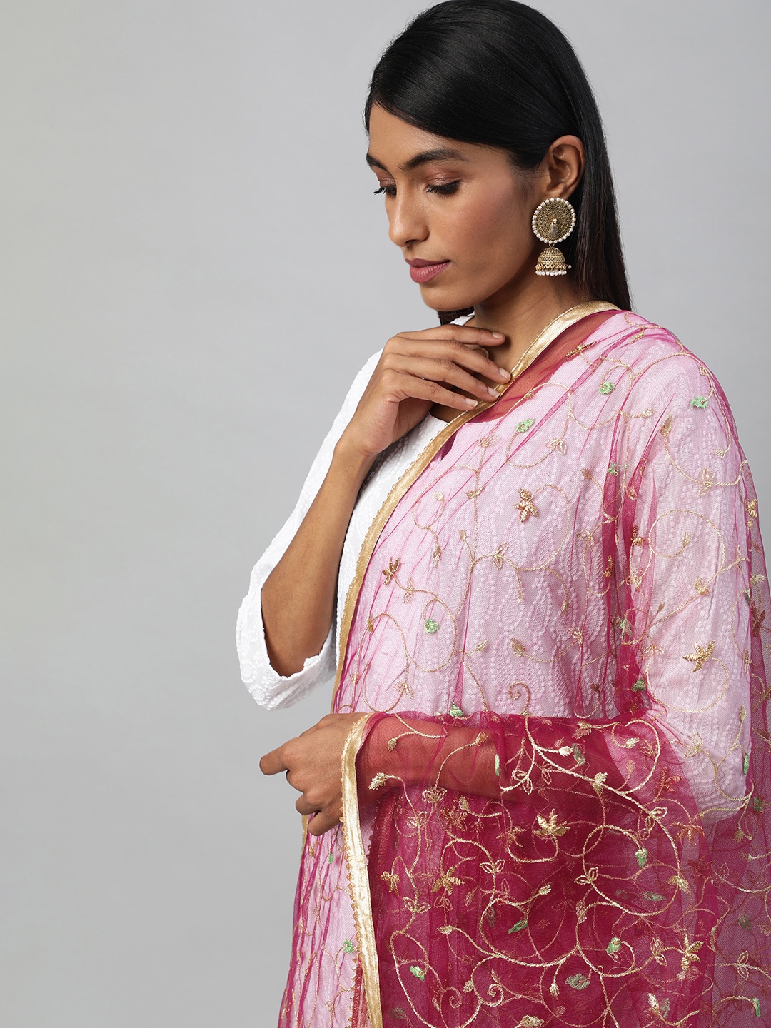 

flaher Magenta Embroidered Dupatta with Zari