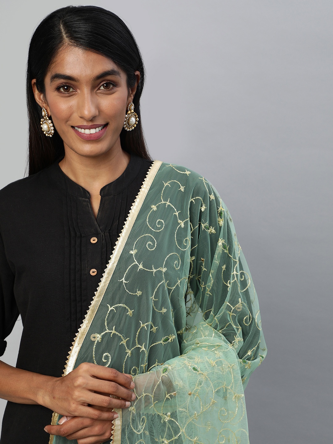 

flaher Green Embroidered Dupatta with Zari