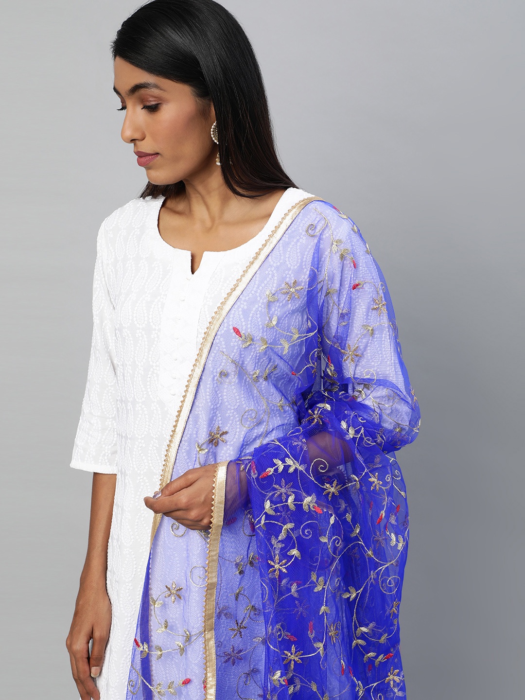 

flaher Blue Embroidered Dupatta with Zari