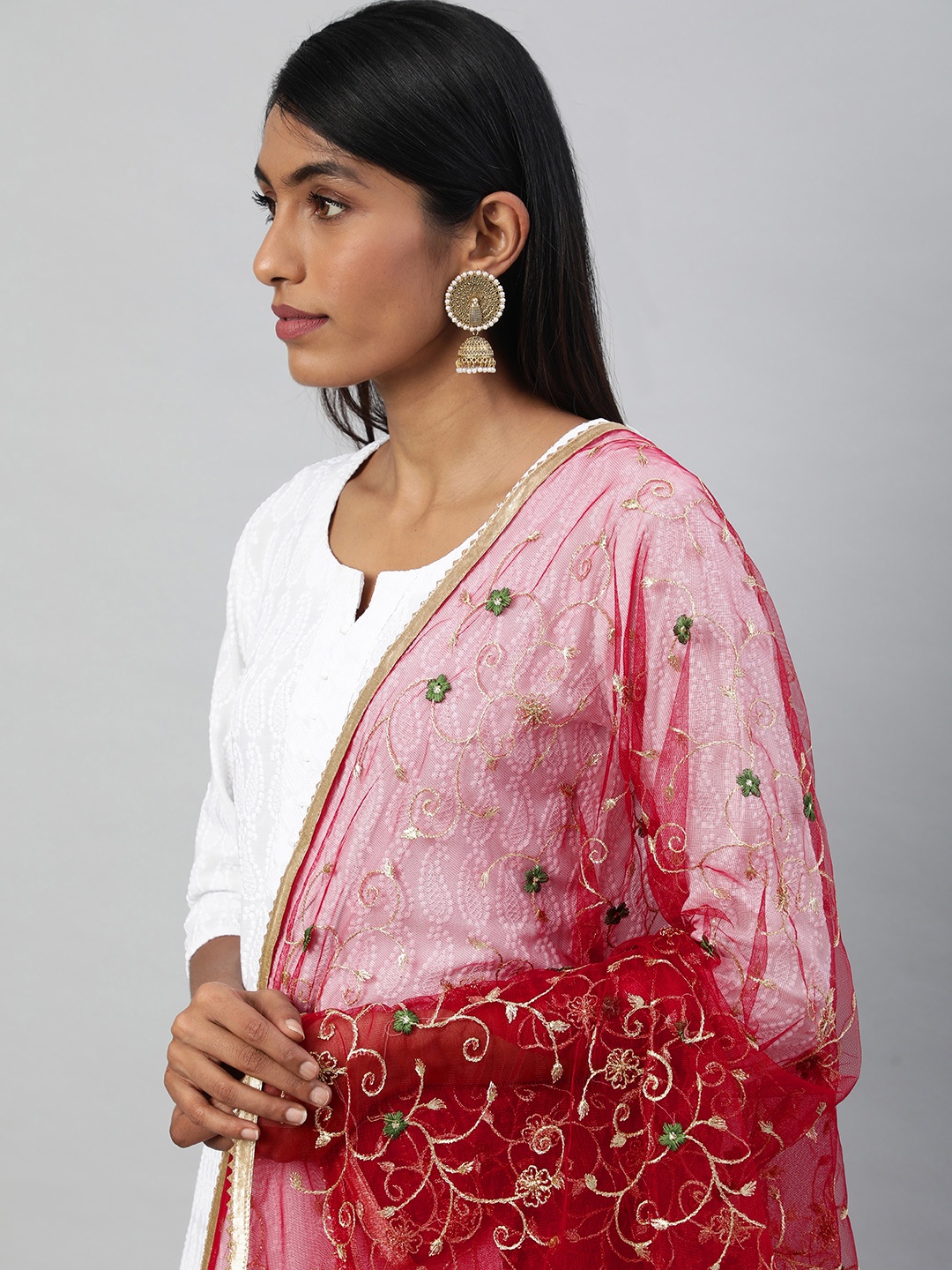 

flaher Maroon Embroidered Dupatta with Zari
