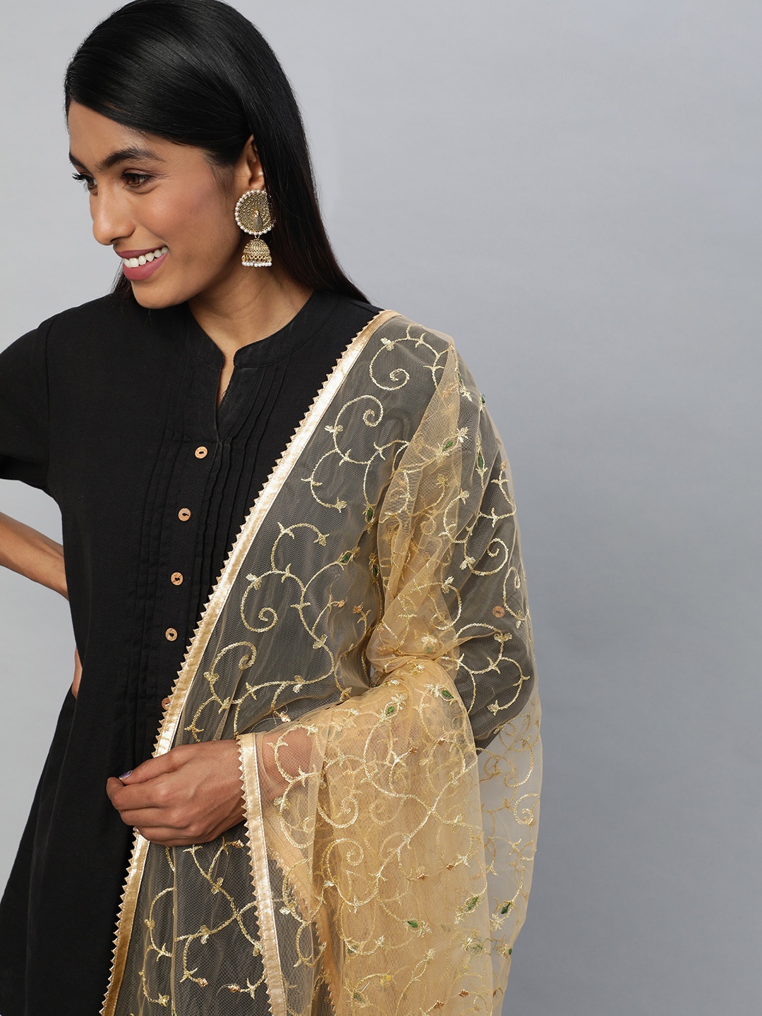 

flaher Beige Embroidered Dupatta with Zari