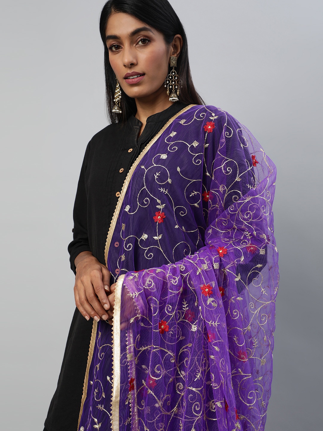 

flaher Violet Embroidered Dupatta with Zari