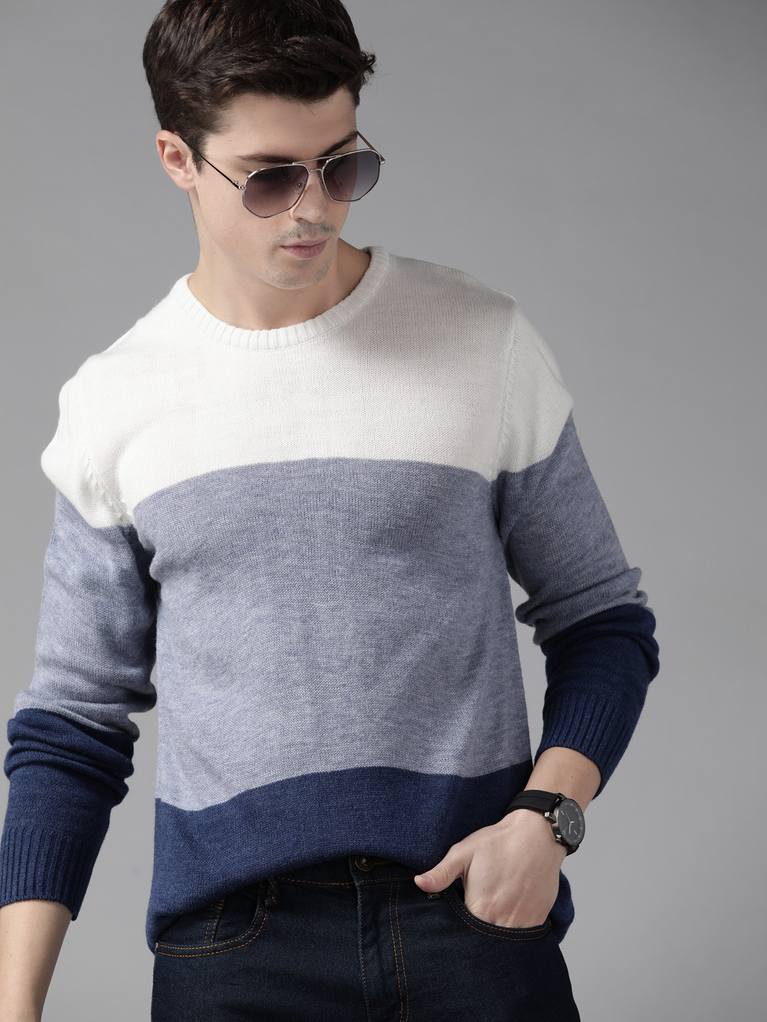 

Roadster Men Colourblocked Pullover, Off white