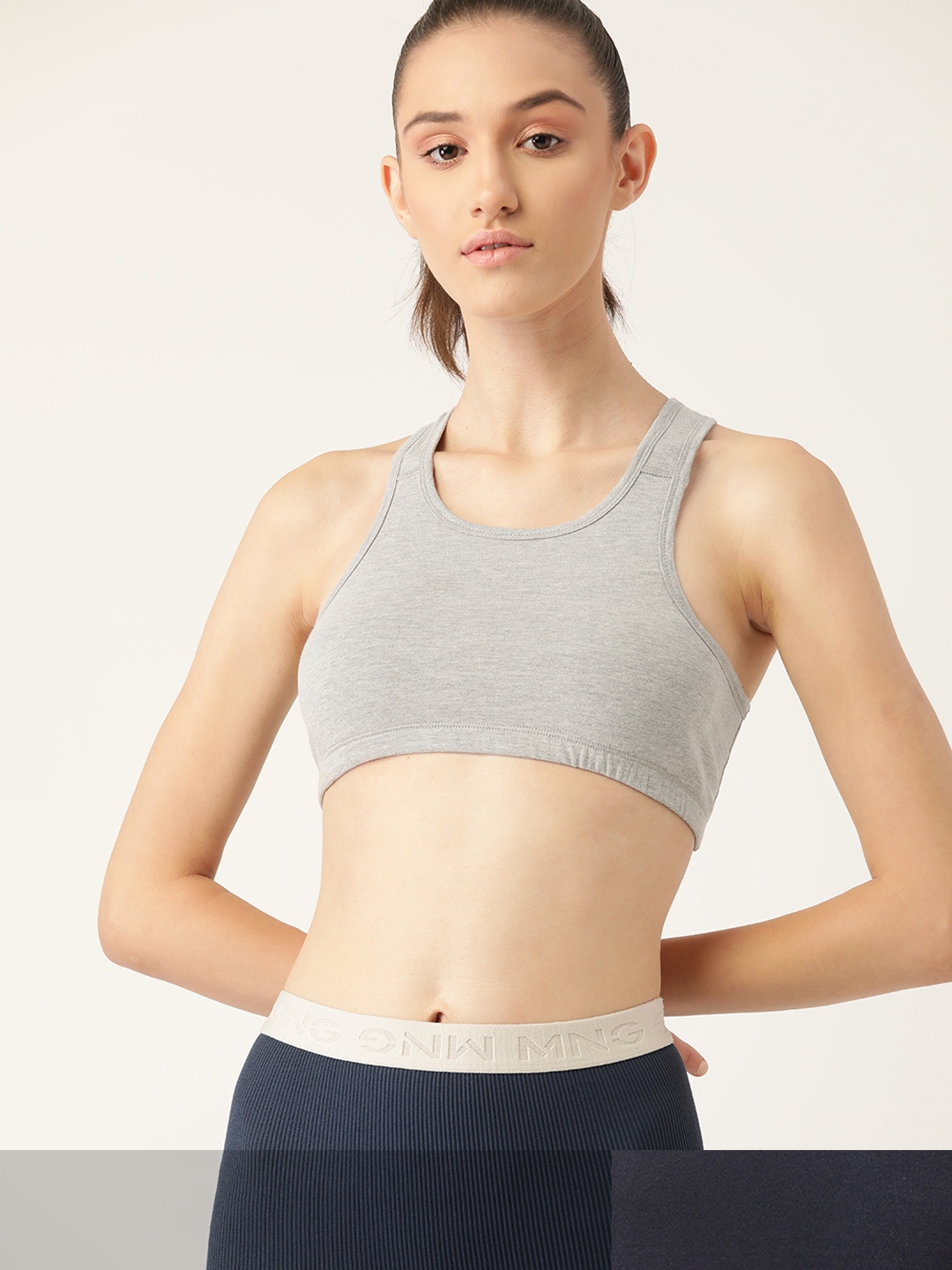 

DressBerry Pack of 2 Solid Racer Back Workout Bra, Grey melange
