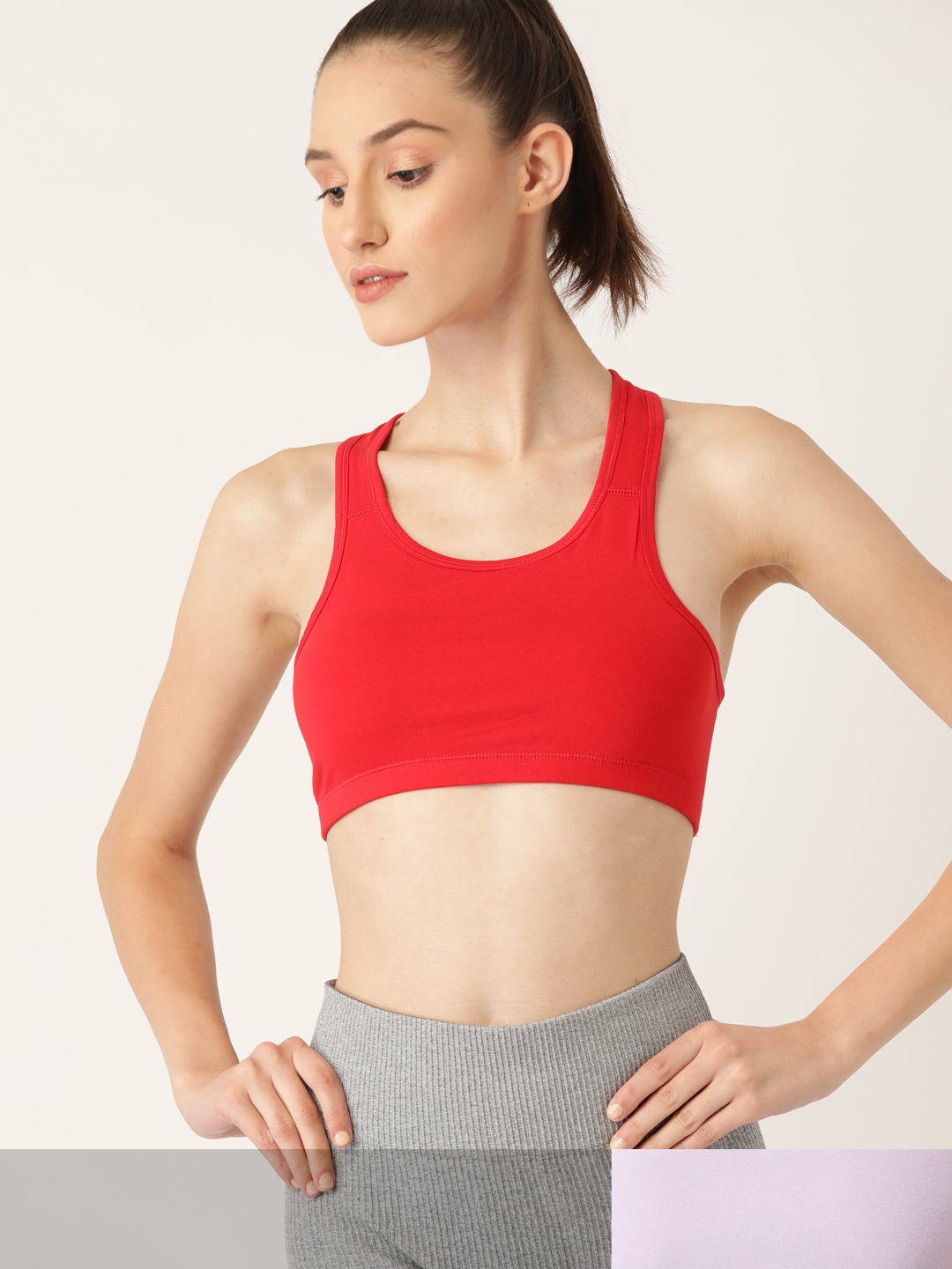 

DressBerry Pack of 2 Solid Racer Back Workout Bras, Red