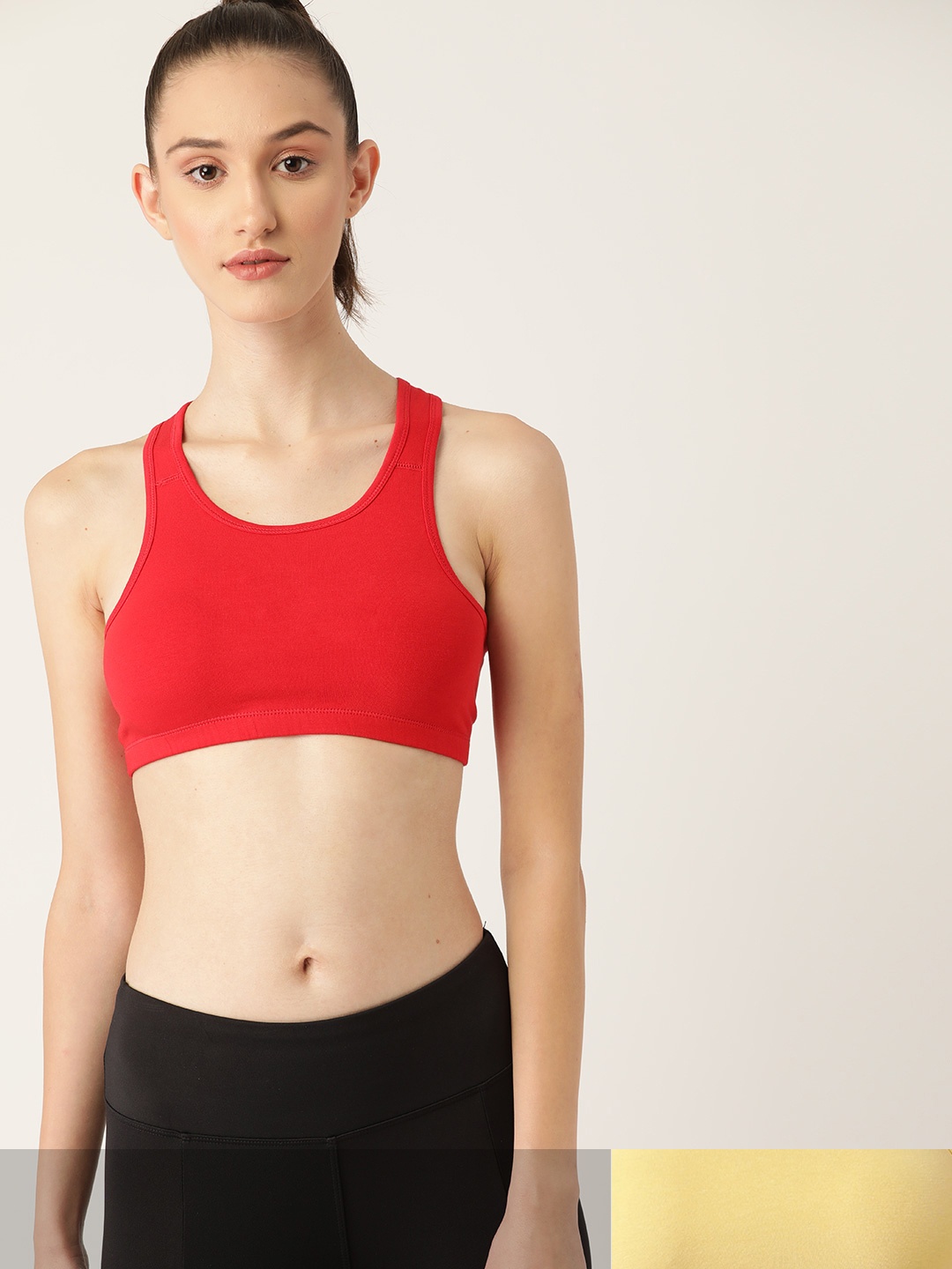 

DressBerry Pack of 2 Solid Racer Back Workout Bras, Red