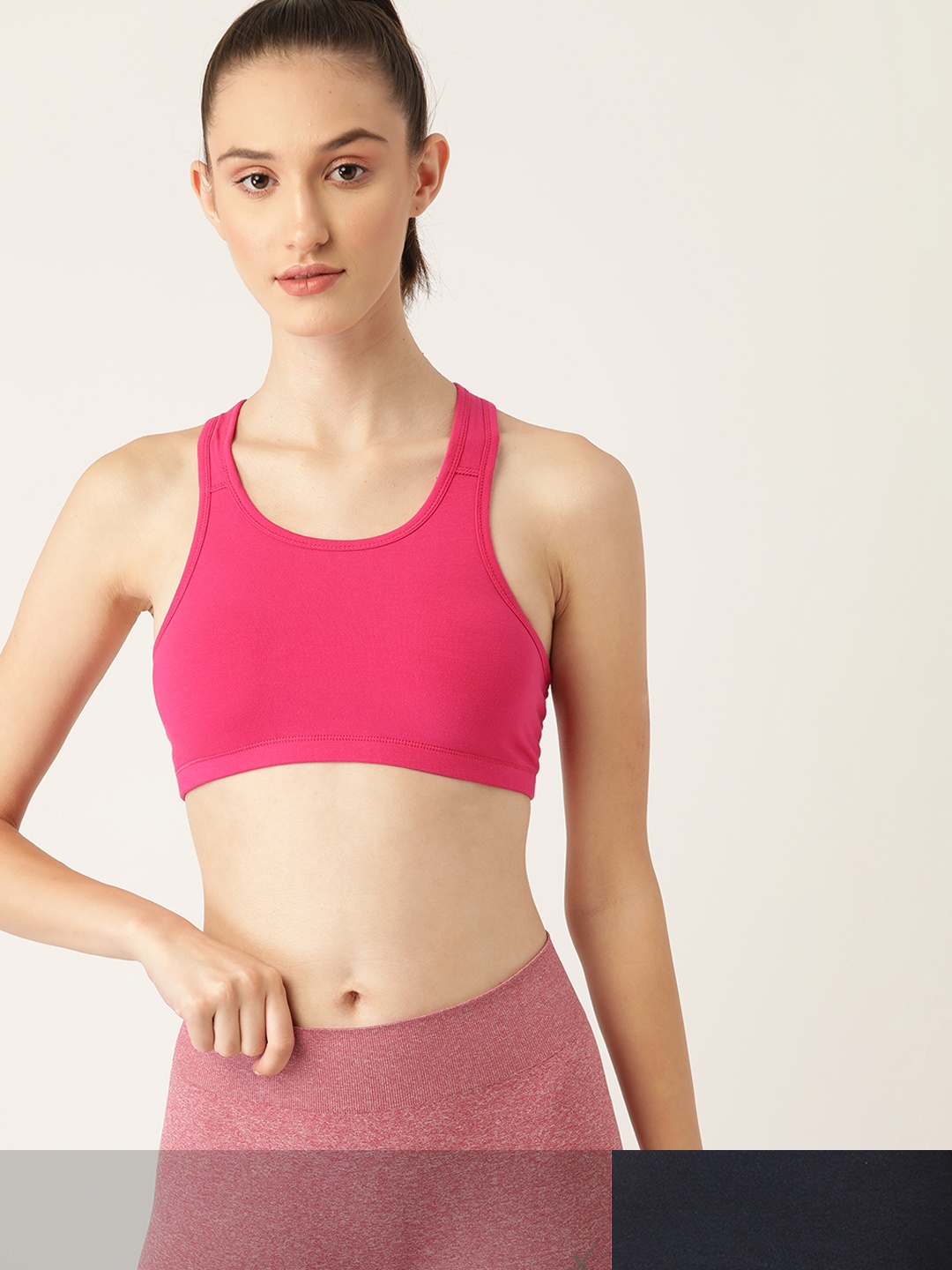 

DressBerry Pack of 2 Solid Non-Padded Sports Bras, Navy blue