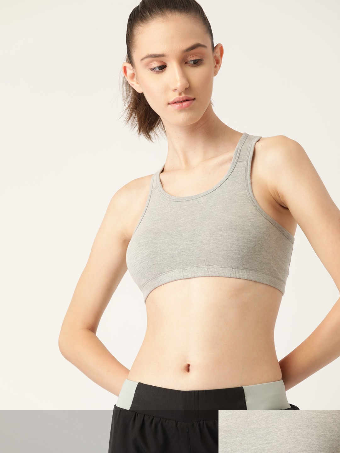 

DressBerry Pack of 2 Solid Non-Padded Workout Bras, Grey melange
