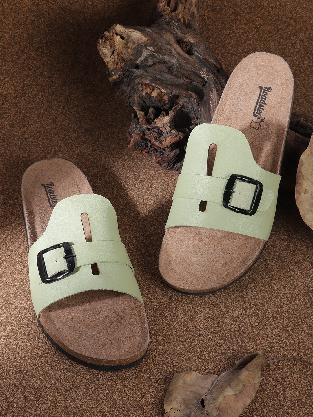 

Roadster Women Green Open Toe Flats with Buckles
