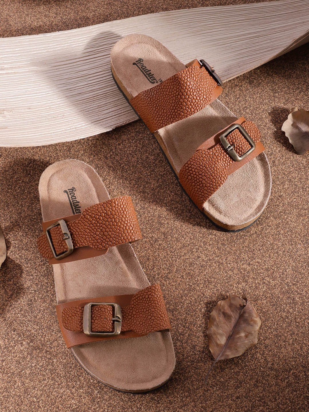 

Roadster Women Brown Textured Open Toe Flats with Buckles