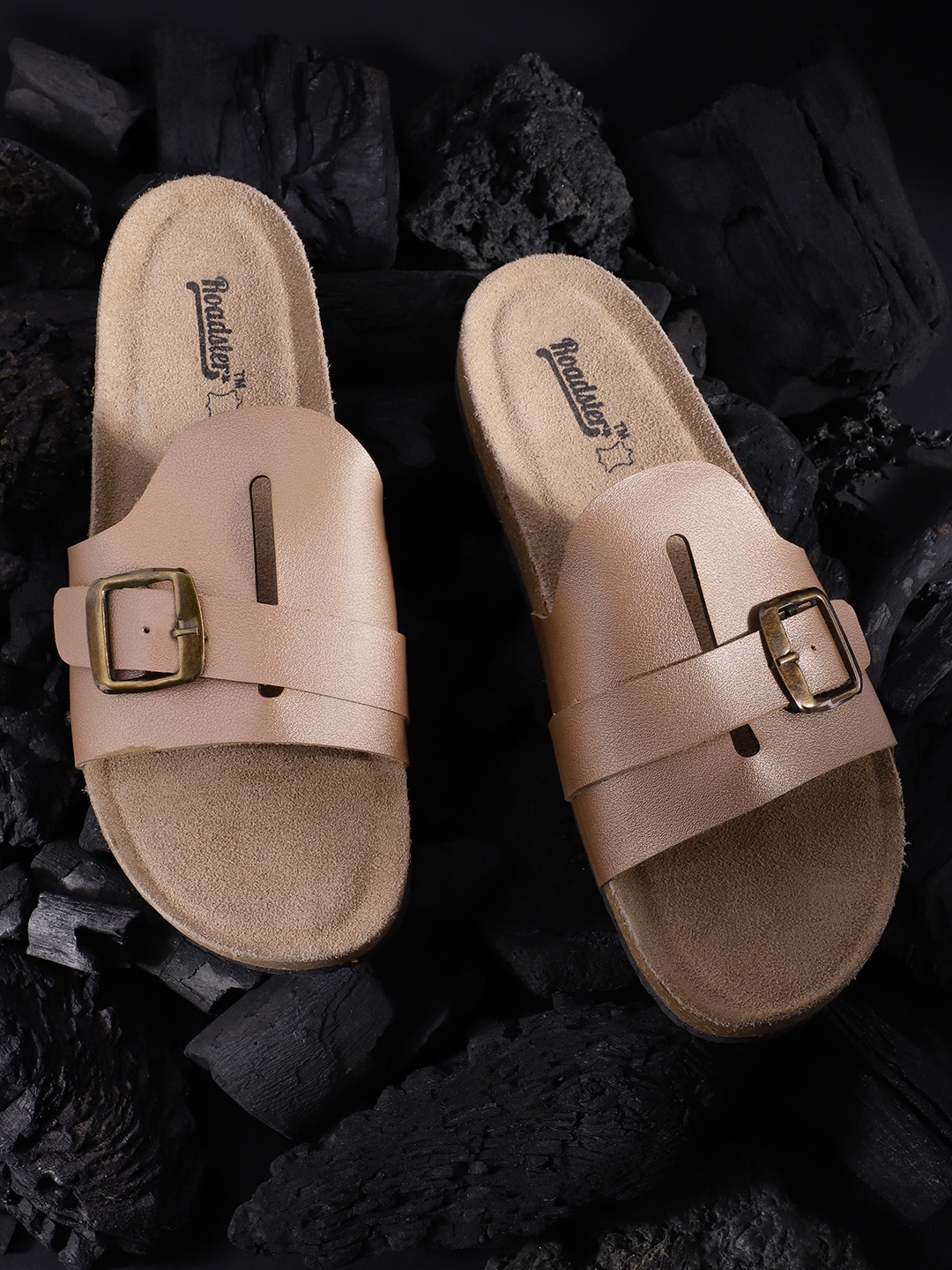 

Roadster Women Rose Gold-Toned Open Toe Flats with Buckles